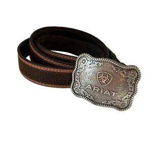 Ariat Leather Two-Toned Western Rowdy Belt Floral Silver Logo Buckle Men's 46